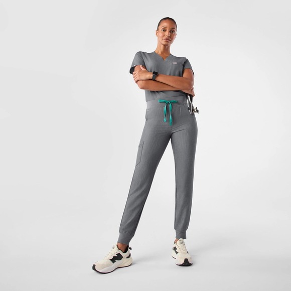 Figs Other - FIGS Technical Collection Heather Charcoal Grey‎ Jogger Pants Teal Drawstring LP